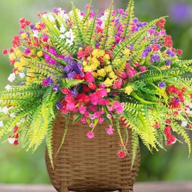 GORGOU 14pcs Artificial Flowers Outdoor UV Resistant Fake Flower for Outside Faux Greenery Plant Planter Plastic Flowers - No Maintenance Outdoor Faux Flowers for Porch Garden Home Decor (Mix 3)