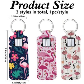 CRASPIRE Chapstick Holder Keychain Flamingo Lip Balm Pouch Flowers Pink Rectangle Neoprene Printed Rubber Lipstick Portable Pocket Gloss Case Sleeve for Women Holiday Travel Makeup Storage Bag