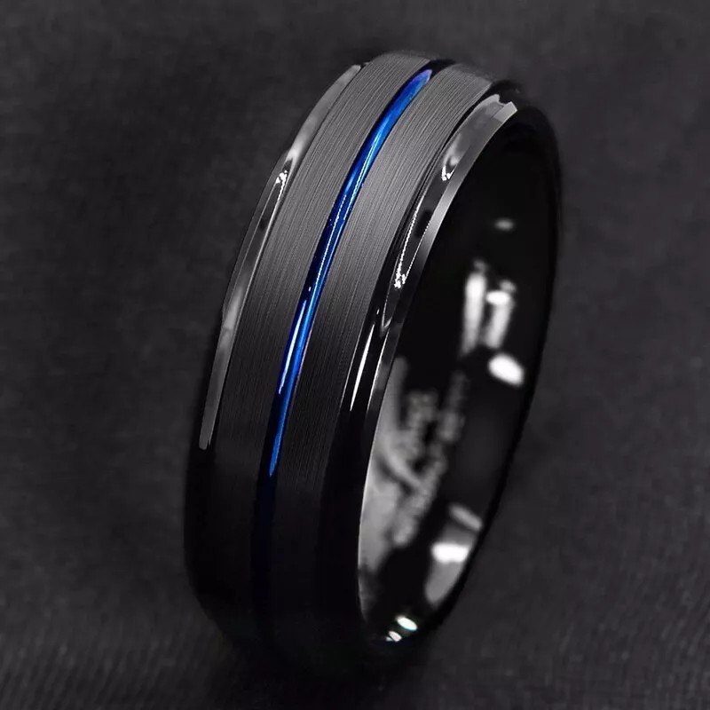 generic Anillo De Carburo De Tungsteno Para Hombre Línea Azul