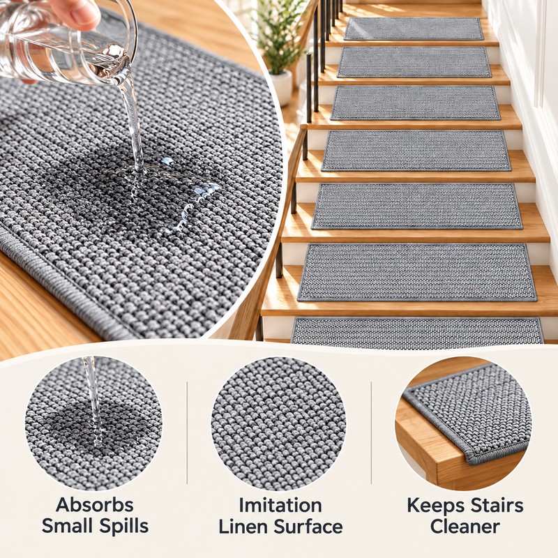 Non-Slip Stair Treads for Indoor Steps – Washable Imitation Linen