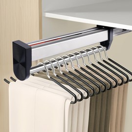 Pull Out Valet Rods for Closets, Clothes Hanger Rail Slide Out Adjustable Heavy Duty Stainless Steel Clothes Storage Hanger Rack for Pants Coats Top Mounted Wardrobe Pants Hanger(500mm/19.6inch)