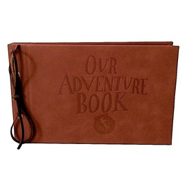 LINKEDWIN Our Adventure Book, Leather Covers with Concave Words, Up Scrapbook Album, Wedding Guestbook, 11.6 x 7.5 inch, 80 Pages