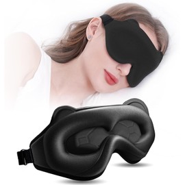 Amzstar Eye Mask, For Sleep, Good Sleep, Goods, Light Blocking, 99.99% Adjustable, Soft and Comfortable, 3D Structure, Unisex (Black)
