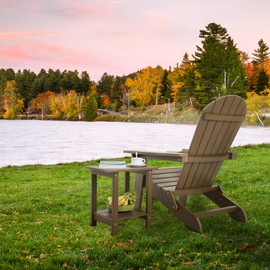 Meluvici Double Adirondack Outdoor Side Table Weather Resistant, Outdoor Rectangular Patio End Table for Adirondack Chair, Teak