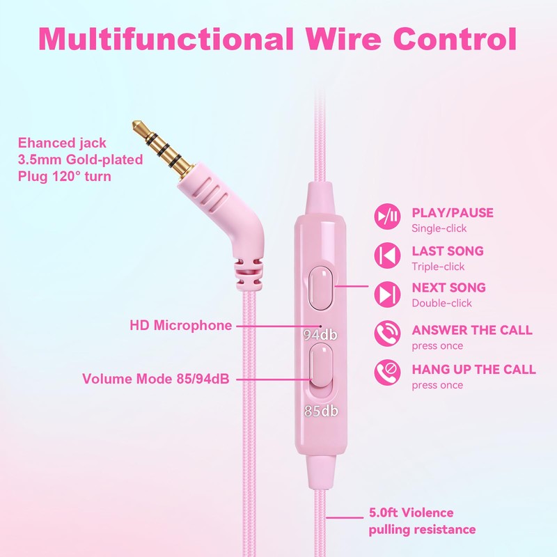 Kids Headphones for School, Wired HD Mic 3-15 Year for