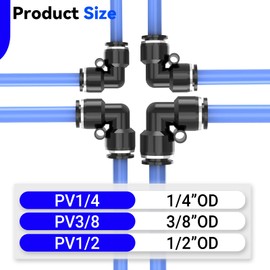 EterMutable 20-PACK 1/2" Tube OD 90 Degree Elbow Black Push to Connect Fittings,PV-1/2 Union Pneumatic Quick Connect Air Line Push Lock Hose Fittings