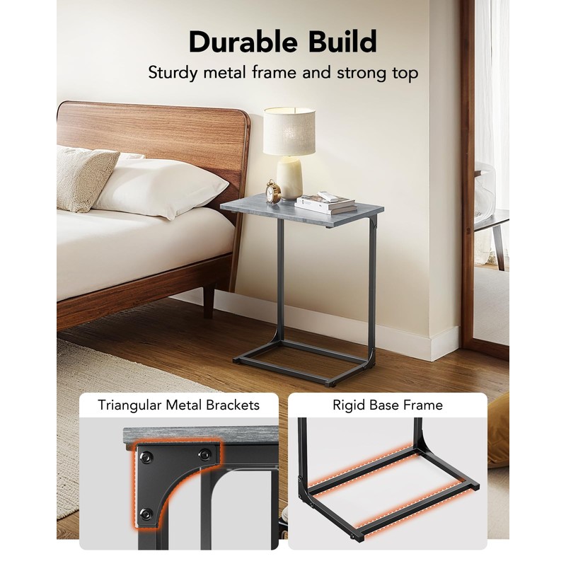 Pipishell C-Shaped Side Table, C-Table for Sofa, End Table with