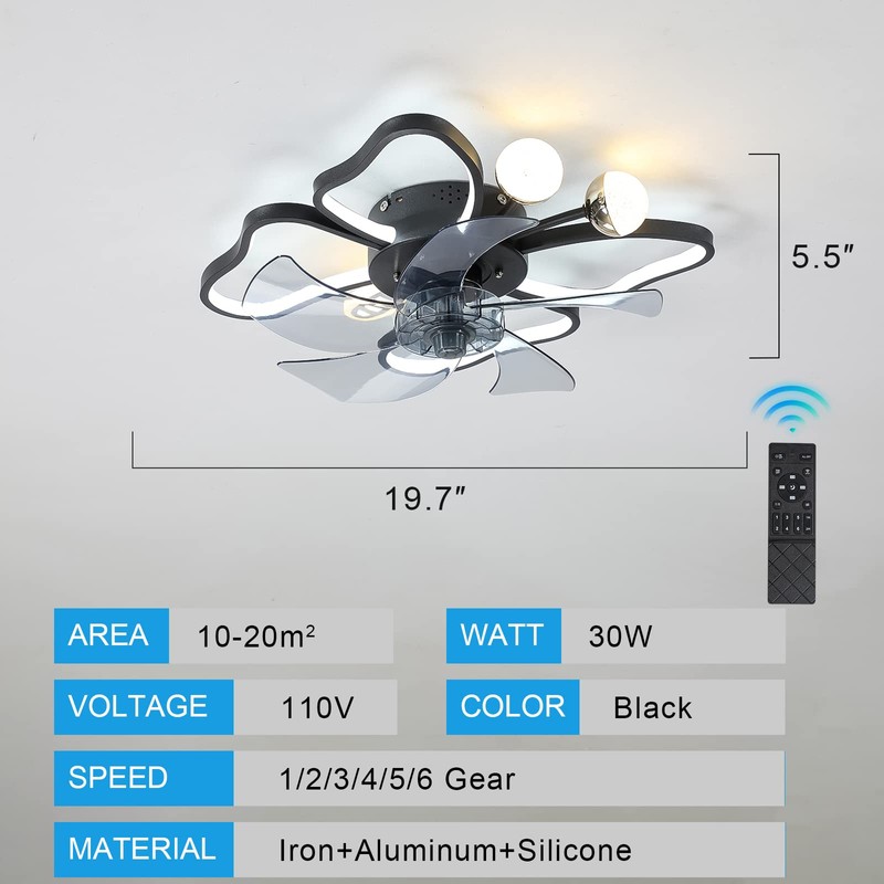 Bedroom Ceiling Fan with Lights, Low Profile Ceiling Fan Light