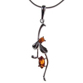Baltic amber and sterling silver 925 cognac flower leaf pendant (no chain)