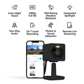WYZE Cam OG Indoor/Outdoor 1080p Wi-Fi Smart Home Security Camera with Color Night Vision, Built-in Spotlight, Motion Detection, 2-Way Audio, Compatible with Alexa & Google, Black, Free Expert Setup
