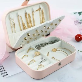 Poshieca Jewelry Box For Girls | PU Leather Travel Jewelry Case | Jewelry Boxes For Women | Jewelry Organizers And Storage | Box For Earring, Ring, Necklace - Bridesmaid Gifts For Women (Pink)