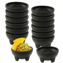 12 Pack Salsa Bowls for Party Bulk Set - Bundle with 12 Black Plastic Dipping Bowls, 4.65" Mexican Party Serving for Salsa, Dip, Guacamole, Snacks, and More