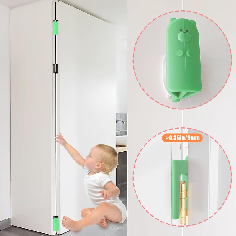 Door Pinch Guard,Slam Stoppers,Soft Stopper Hinge,Hanging Rubber Wedge,Green,2PCS