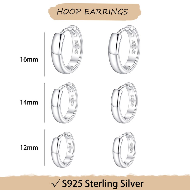 FIMHUT 925 Sterling Silver Thick Small Huggie Hoops Earrings For