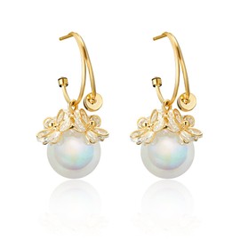 IDOKAWA 11-12mm Simulated Shell Pearl Drop Dangle Earrings for Women, Cubic Zirconia Pearl Earrings, 925 Sterling Silver Hypoallergenic Earrings, Elegant Jewelry Gift for Women, Girls, Wife, Sterling Silver, Pearl