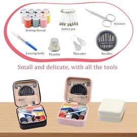 Incauca Travel Sewing Kit for Adults Beginners, Portable Mini Sew Kit Leather Box with Thimbles, Needle and Thread, Basic Hand Home Starter Sewing Supplies Accessories for Emergency Mending, Black