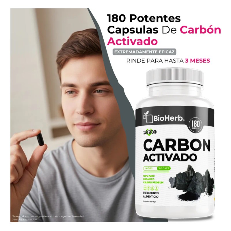 Carbn Activado Micronizado - Eficaz Soporte Digestivo 180 Cpsulas