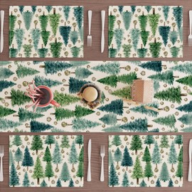 XCHI Winter Christmas Tree Xmas Placemats Set of 4 Table Mats for Party Home Kitchen Dining Table Decorations 12x18 Inch