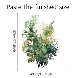 CharmFlo Botanical Wall Decals with Palm Leaves Lush Green Foliage White Flowers Removable Peel and Stick Wall Art 22.4x15.7 inches for Living Room Nursery Home Decor