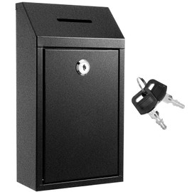 Metal Donation Box Collection Box Suggestion Box with Lock Wall Mounted Mailbox Delivery Ballot Box Safe Ballot Box Key Drop Box for Home Office Outdoor Door, 10.24 x 8.66 x 3.15 Inch