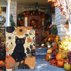 Fall Cat Pumpkin Garden Flag for Outside 12x18 Inch Double Sided Burlap Autumn Thanksgiving Leaves Flower Farmhouse Holiday Rustic Outdoor Yard Flag Home Decorations