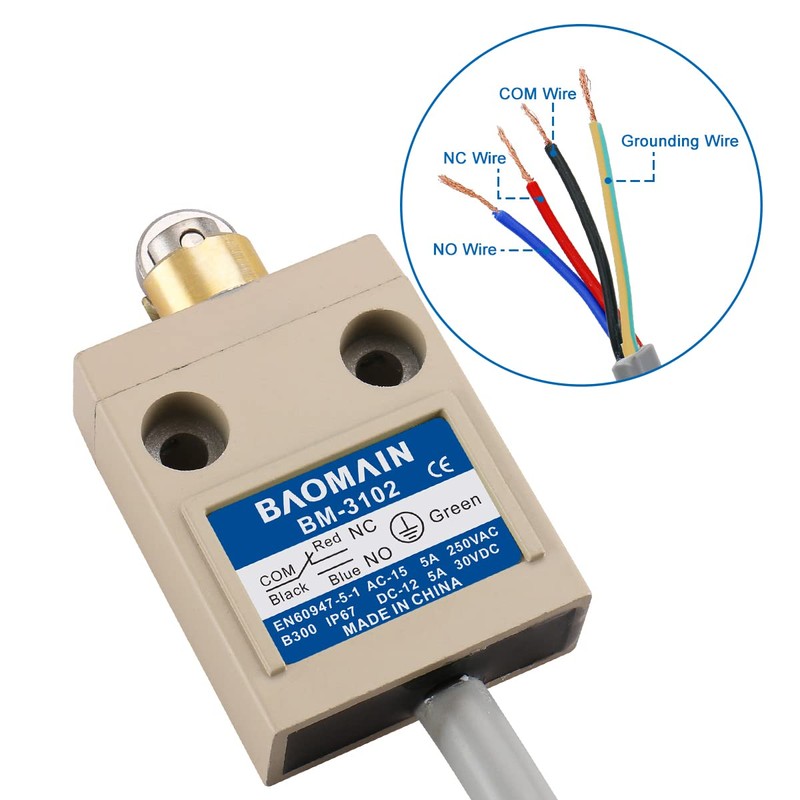 BAOMAIN Limit Switch BM-3102, Stainless Steel Parallel Roller Plunger, 1NO+1NC