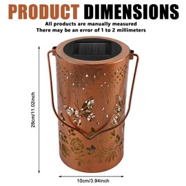 Solar Lanterns Outdoor Hanging Lanterns, Car On/Off Butterfly Hollowed Metal Decoration Lantern, Waterproof LED Decorative Garden Light Solar Lantern for Patio Yard Path Landscape