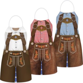 Hillban 3 Pcs Oktoberfest Apron Kitchen Cooking Aprons Couples Aprons BBQ Baking Gifts for Baking Chef Kitchen Party (Men Bright)