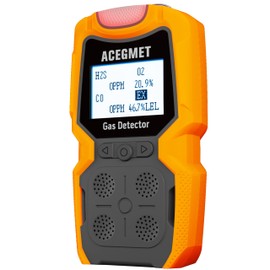 ACEGMET Gas Detector, 4 Gas Monitor Multiple Indicator (Vibration, Audible, Visual) H2S, O2, CO and LEL 4 Gas Monitor Personal Rechargeable 4 Gas Meter 2 Years of Sensor Life Gas Sniffer