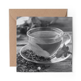 1 x Greeting Card BW - Green Tea Cup Healthy Organic - Blank Birthday Celebration Anniversary #42999
