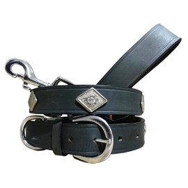 BRADLEY CROMPTON Genuine Leather Matching Pair Dog Collar and Lead Set S