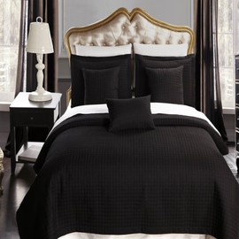 Royal Hotel Bedding Quilt Sets 7PC Bedding Set Bedspread Checkered Quilt Bed in a Bag Sheets and Coverlet Sets, Queen Size Quilt, Black Quilt