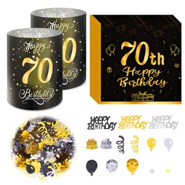 VEGCOO Pack of 12 Lanterns, Birthday Decoration, 70th Birthday Table Decoration, 20 Sheets of Napkins 7.0 Birthday, 15 g Coloured Confetti for 70 Women Decoration