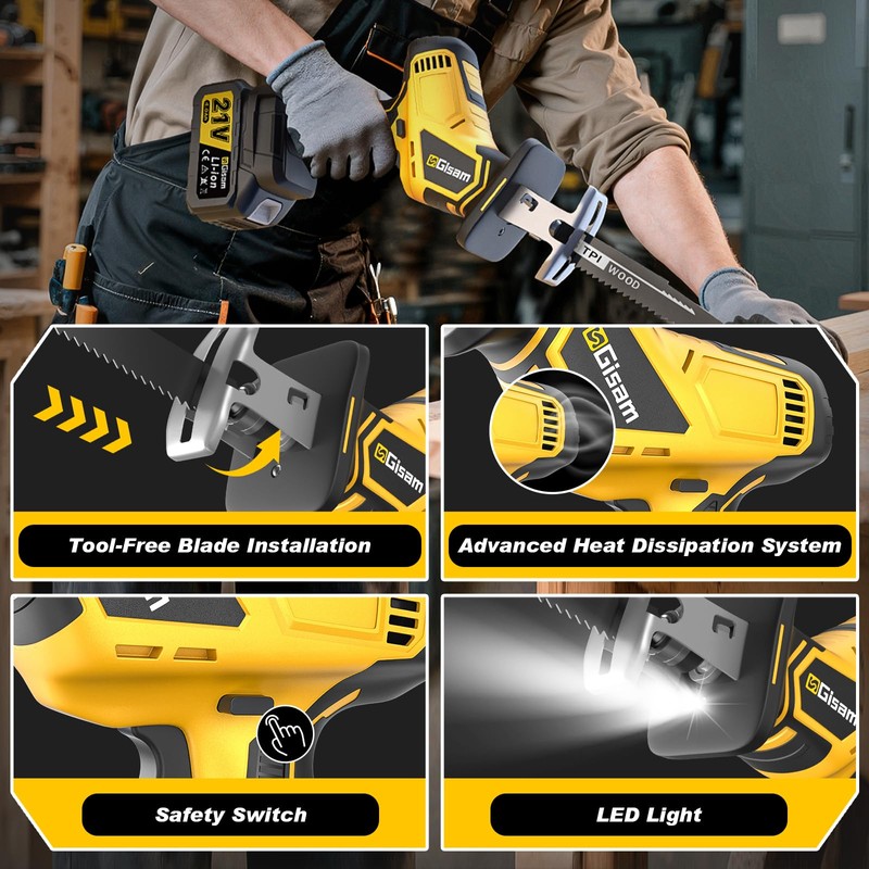 Cordless Reciprocating Saw -2x4.0Ah Batteries, Brushless Motor, 3500SPM Max, One-Hand