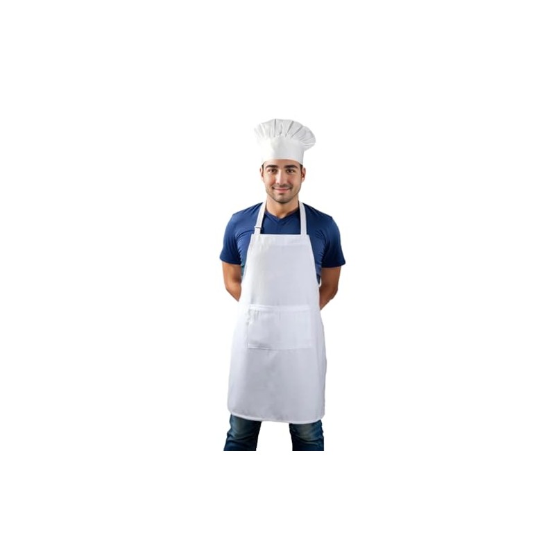 Duogoo Chef Apron and Hat set, 2 Pockets Adjustable Cotton