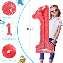 Foilswirl Birthday Red Inflatable Pool Float, 40 Inch Number 0-9 Giant Pool Party Decorations Jumbo Floating Pool Decorations Balloons for Adults and Teens Parties Decor Backdrop Banner (1)