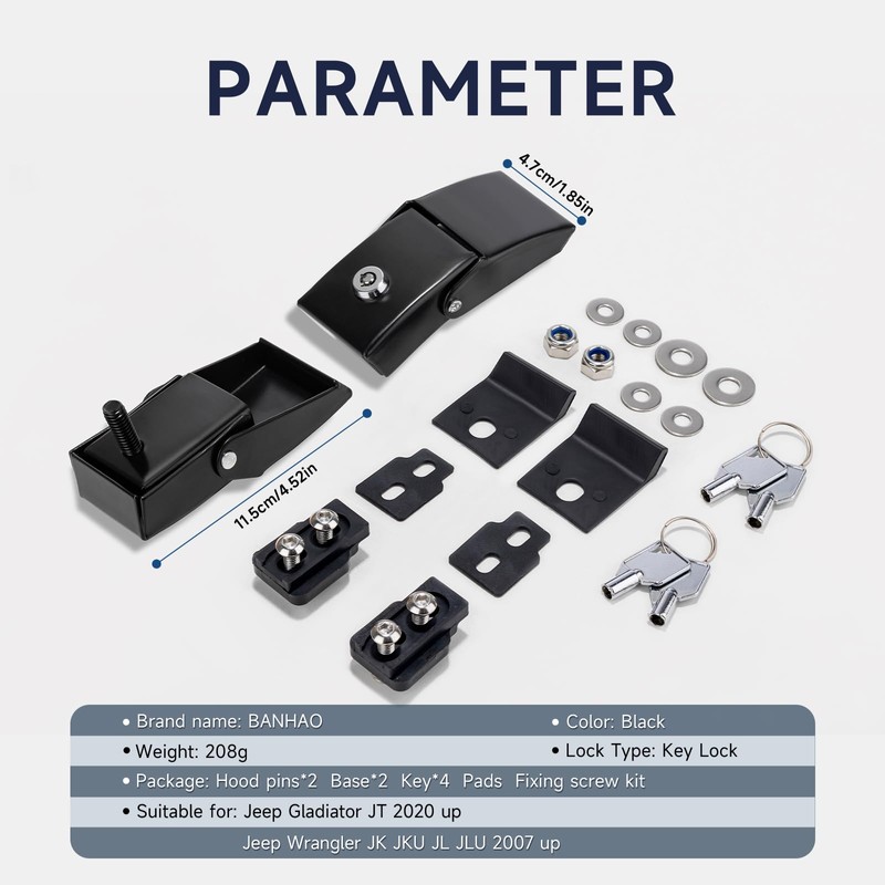 BANHAO Hood Latches Locking Jeep JL JK Hood Lock with