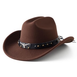 Jastore Kids Boys Cowboy Hat Western Cowgirl Hat for Toddler Leather Belt Buckle Cowgirl Hat for Girls (US, Age, 5 Years, 10 Years, Coffee)