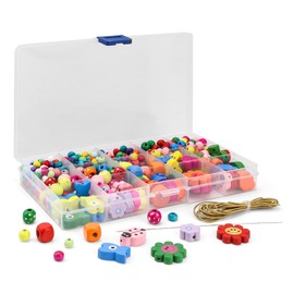 Colourful Wooden Beads, JANDH 400 Pieces Wooden Beads for Threading, Smiley Face Wooden Beads, Comes with Needle and Thread, Suitable for DIY, Crafts