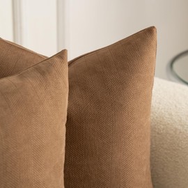 Mandioo Pack of 2 Chenille Cushion Covers Soft Comfortable Durable Throw Pillow Cases for Home Decor Sofa Couch Living Room Bedroom 12 x 20 Inch 30x50 cm Brown