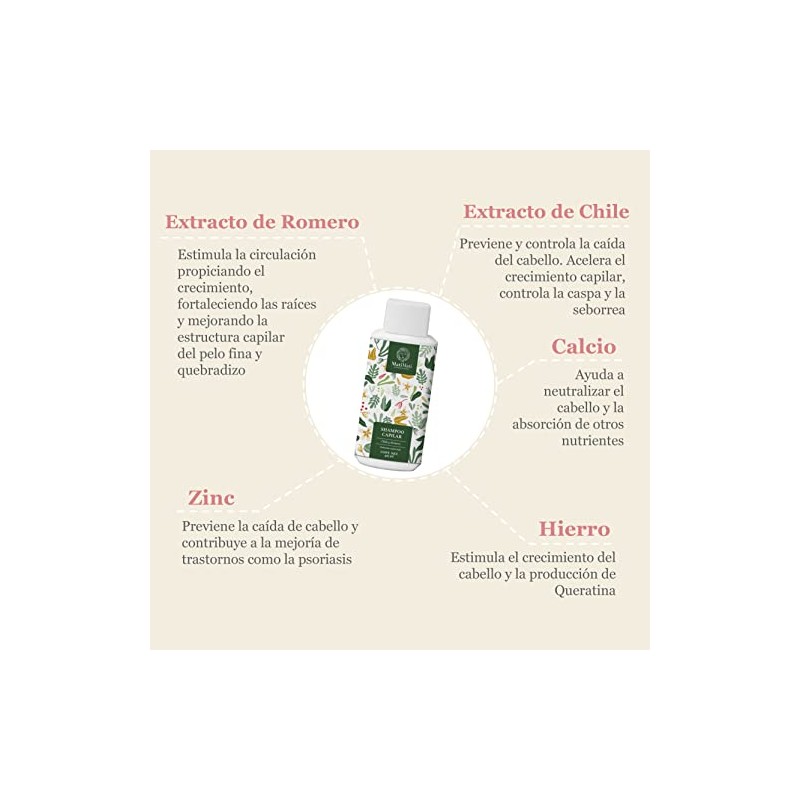 Shampoo Capilar Chile Y Romero MatiMati Sin sulfatos y Parabenos,