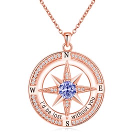 BELLNA S925 Necklace Birthstone Compass Gift for Women Jewelry Sterling Silver Necklace for Wife Wedding Anniversary Girlfriend Birthday Gifts for Her Valentines Day Mom Mothers Day (Rose Gold Dec)