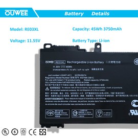 OUWEE RE03XL Laptop Battery Compatible with HP ProBook 430 440 445 450 455R G6 430 440 445 450 G7 Serie HSTNN-OB1C HSTNN-UB7R HSTNN-DB9A L32407-AC1 L32407-2B1 L32407-541 L32656-005 11.55V 45Wh 3750mAh