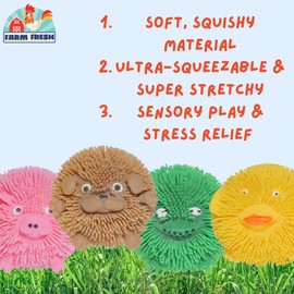 Farm Fresh Wee Critter Squishy Toys – Sensory Stress Relief Fidget Toy for Girls and Boys-Fun Party Favors – 4 Pack Includes Pig, Chick, Hedgehog & Frog