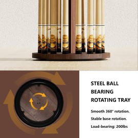 Lnmuzm 360° Rotating Natural Wood Pool Stick Holder, Floor Stand Pool Cue Rack Holds 15 Sticks, Storage Organizer for Billiard Room, Easy to Install, Round Base, Great Billiard Gifts for Men