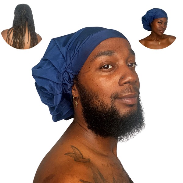 TTAT Shower Cap Extra Large for Men & Women With Braids, Dreadlocks, Locs, Afro, Coily, and Long Hair, Waterproof, Washable, Reusable & Adjustable, Great for Home, Spa, Self Care, Hotel & Salon (Blue)