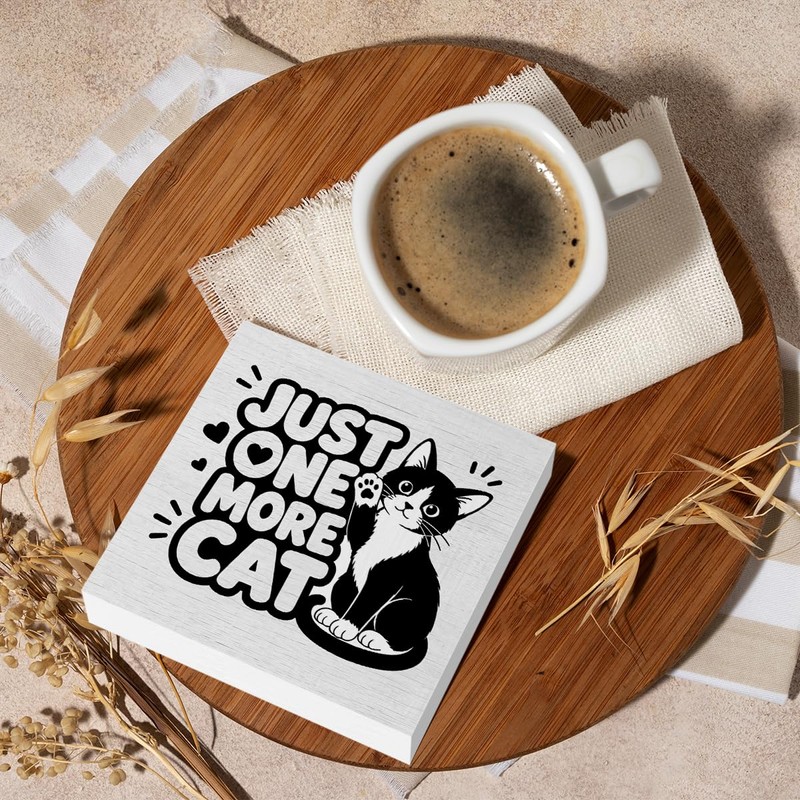 Funny Cat Desk Decor, Rustic Wooden Box Sign Cute Office