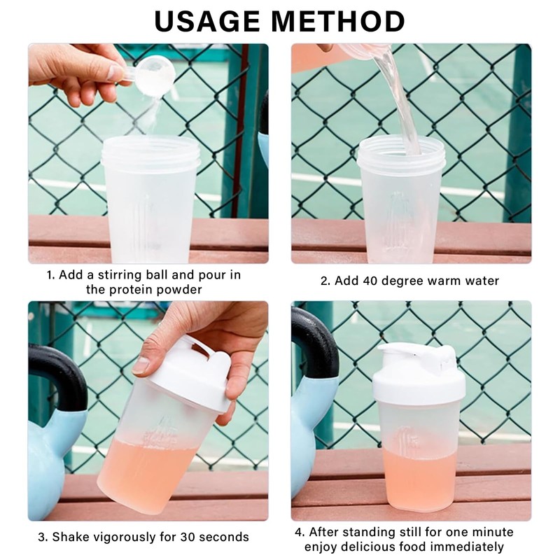 Protein Shaker Bottle 400ml with Stainless Steel Mixing Ball, Leakproof