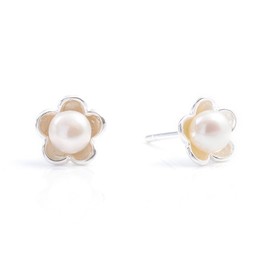 Silverly Women's 925 Sterling Silver Freshwater Cultured Pearl Flower Stud Earrings