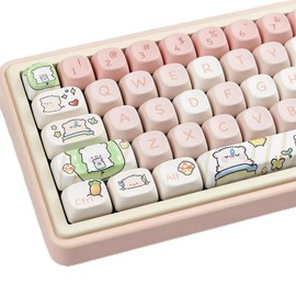 JOLINTAL 140 Keys Pink Pig Keycaps, MOA Profile Cute Keycaps Round PBT Keycaps, Dye Sublimation Custom Keycaps Set Cherry Mx Keycaps 60 Percent Anime Keycaps for Mechanical Cute Keyboard